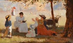 Storytime in the park by Horace van Ruith, Oil on panel, sold Aug 2025