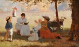 Storytime in the park by Horace van Ruith, Oil on panel, sold Aug 2025