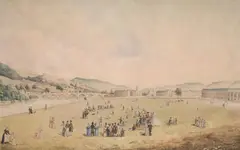 Cricket on the north inch by J. Clark, Pen, ink and watercolour, sold Aug 2025