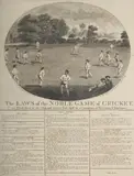 The laws of the noble game of cricket by John Wallis, Etching and engraving, vignette in the upper centre, rules of the game below, sold Aug 2025