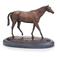 A bronze study of a racehorse by Philipp Blacker, Modelled standing and looking to the right, rear foot raised, on a naturalistic base and mounted on oval wooden plinth, sold Jun 2014