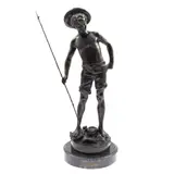 signed on base of by Bronze 'Le Pecheur'Bronze by Adolph Lavergne, bronze.The figure standing on a marble plinth with later brass plaque on plinth, offered Jan 2024
