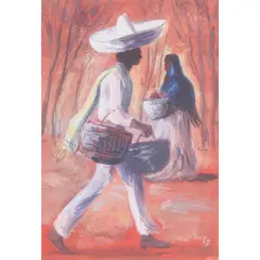 Off to Market by Louis Siegriest, Gouache on paper.Titled, sold Jan 2024