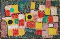 Composition by Oscar Gauthier, 1948, Gouache sur papier kraft froissé, sold Jul 2026