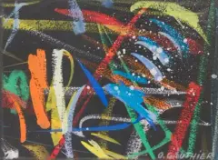 Carte de vœux, composition by Oscar Gauthier, Gouache sur papier noir, sold Jul 2026