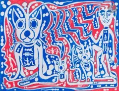 Personnage et ses trois chiens by Yvon Taillandier, 2011, Gouache sur papier, sold Jun 2026