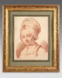 Portrait de jeune femme by Pierre-Alexandre Wille, 1773, Sanguine sur papier préparé, sold Dec 2025