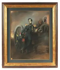 Portrait du baron Double en capitaine d'artillerie by Eugène Lami, vers 1842, Pastel sur papier signé en bas à droite (signature peut-être rapportée), sold Dec 2025