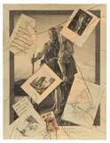 Trompe-l'œil à la gravure de Bélisaire by Gabriel-Germain Joncherie, 1817, Plume, encre noir et aquarelle, sold Dec 2025
