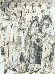 L’enterrement, illustration pour Louis Ferdinand Céline Dessin au fusain et rehauts de gouache blanche sur papier by Gen Paul, Aquarelle, sold Nov 2024