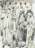 L’enterrement, illustration pour Louis Ferdinand Céline Dessin au fusain et rehauts de gouache blanche sur papier by Gen Paul, Aquarelle, sold Nov 2024