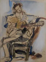 Le Vigan à la guitare by Gen Paul, Crayon et aquarelle sur papier, sold Nov 2024
