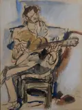 Le Vigan à la guitare by Gen Paul, Crayon et aquarelle sur papier, sold Nov 2024