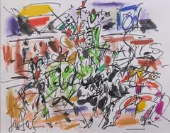 Le danseur by Gen Paul, Technique mixte, crayon feutre et aquarelle et pastel Signée en bas à gauche, sold Nov 2024