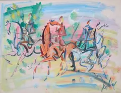 Les cavaliers au bois, circa 1945/1950 by Gen Paul, Gouache sur papier, sold Nov 2024