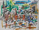 Longchamp sous la pluie by Gen Paul, Aquarelle et gouache sur papier, sold Nov 2024