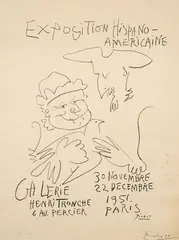 Exposition Exposition Hispano-américaine, Galerie Henri Tronche du 30-11 au 22 -12 1951 by Pablo Picasso, Affiche lithographiée numérotée, sold Nov 2024