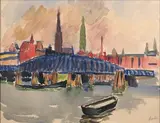Pont métallique sur le port de Hambourg by Auguste Herbin, 1907, Aquarelle sur papier, sold Nov 2024