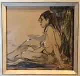 Nu assis by Marko Stupar, Fusain, aquarelle et rehauts sur papier signé en bas vers le centre, sold Nov 2024
