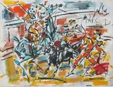 La corrida by Gen Paul, Aquarelle et gouache sur papier, sold Nov 2024