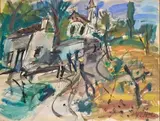 Le chemin vers l’Église, circa 1930 by Gen Paul, Gouache sur papier, sold Nov 2024