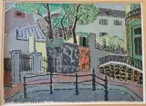 Paysage de Paris, Place Emile Goudeau à Montmartre, Le juin 1951 by Edouard Eymard, 1951, Gouache sur papier, sold Nov 2024