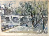 Paris, Le pont Marie et la Seine by Pierre-Eugène Cambier, Aquarelle sur papier, sold Nov 2024