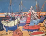 Les bateaux de pêche au port by Maurice Ardouin, Toile signée en bas à gauche, sold Nov 2024