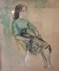 Femme assise à la blouse verte by Lucien Philippe Moretti, Aquarelle (esquisse), sold Nov 2024