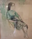Femme assise à la blouse verte by Lucien Philippe Moretti, Aquarelle (esquisse), sold Nov 2024