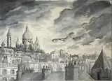 Vue de Montmartre depuis les toits, tiré de "Paris, Légendes et Mystères" by Karim Friha, 2012, Crayon et aquarelle Karim Friha naît en, sold Jul 2026