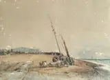 Marins réparant leurs bateaux sur la grève de Sangatte by François Louis Thomas Francia, Aquarelle, plume et encre brune, sold Jun 2026