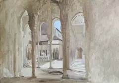 Cour intérieure de palais oriental by William Wyld, Huile sur traits de crayon noir sur papier préparé Petits manques sur les bords, sold Jun 2026