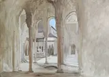 Cour intérieure de palais oriental by William Wyld, Huile sur traits de crayon noir sur papier préparé Petits manques sur les bords, sold Jun 2026