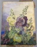 Roses Trémières by Valentine Bartholomew, 1846, Aquarelle sur papier fort signée et datée, sold Dec 2025
