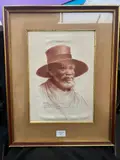 Sans titre by Joseph Ramankamonjy, Sanguine sur tissu, portrait d'un homme au chapeau, sold Apr 2026
