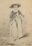 Paysanne au grand chapeau by Paul Huet, Crayon noir, sold Mar 2026