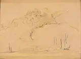Vue de Château Gaillard by Paul Huet, Crayon noir, lavis brun, sold Mar 2026