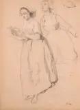 Étude de bretonnes by Évariste-Vital Luminais, Crayon noir et rehauts de blanc sur papier beige, sold Mar 2026