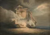 Le combat des vaisseaux Jupiter et la Preneuse en 1799 by Ambroise Louis Garneray, Crayon noir, plume et encre grise, aquarelle, sold Mar 2026
