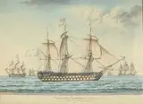 Vaisseau français de 80 cannons en panne faisans signal à la division by Jean Gérôme Beaugean, Gouache, sold Mar 2026