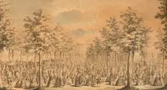 Promeneurs sur les remparts de Paris (boulevard du Temple) by Jacques Rigaud, Plume et encre grise, aquarelle, sold Mar 2026