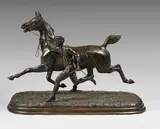 Cheval à l'entrainement avec son lad by Arthur-Marie-Gabriel du Passage, Bronze à patine brune Signé « C, sold Mar 2026