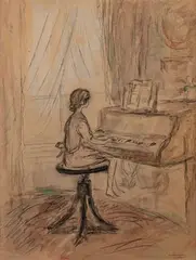 Fillette au piano by Pierre Laprade, Crayon sur papier, sold Feb 2026
