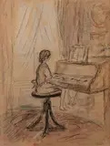 Fillette au piano by Pierre Laprade, Crayon sur papier, sold Feb 2026