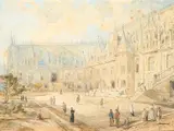Rouen, la cour du Palais de justice by Louis Désiré Thienon, 1876, Aquarelle sur papier encadrée, sold Nov 2025