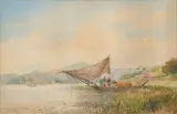 Peintre officiel de la marine en Annam et au Tonkin. Pêcheurs sur le Fleuve Rouge. Vers 1886 by Gaston Roullet, Aquarelle sur papier encadrée, sold Sep 2025