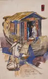 Sampan - House boat. Sur la rivière Han by Charles Fouqueray, 1921, Aquarelle sur papier encadrée, sold May 2025