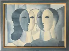 Composition aux trois personnages by Ismael Nery, Aquarelle et dessin sur papier Monogrammée en bas à droite H_41 cm L_58 cm, sold May 2025