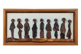 Le Chapitre by Philippe Dereux, 1979, Collage d'écorces sur panneau peint monogrammé en bas à gauche, sold Apr 2025
